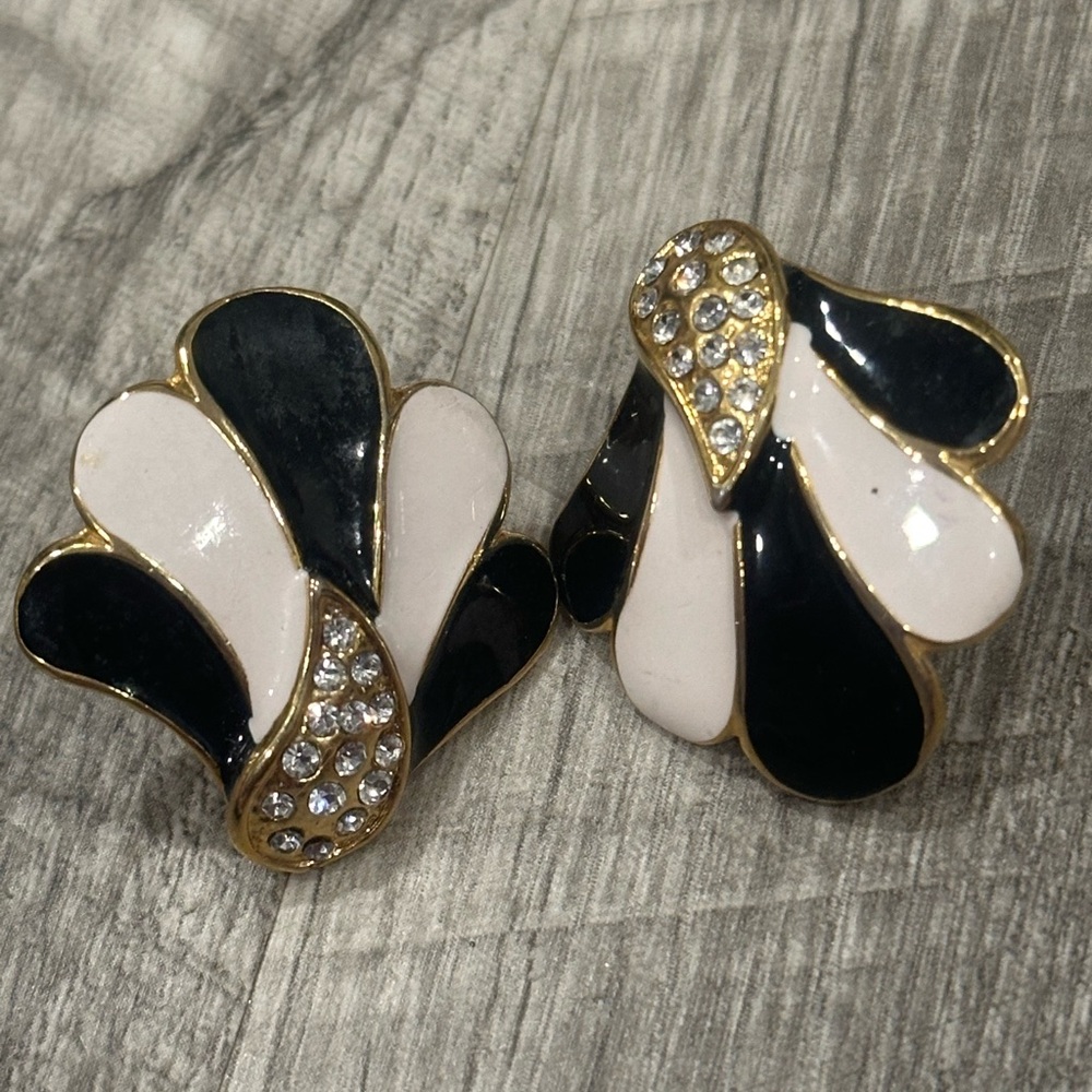 Steinmark Black and Cream Earrings with Gold and Silver Accents
